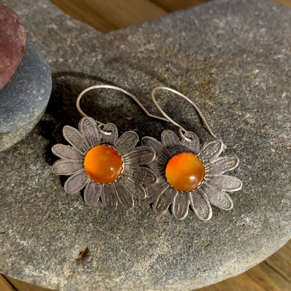 Gorgeous Orange Carnelian Handmade Flower Earrings